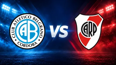 Escudos de Belgrano y River Plate con VS en el centro