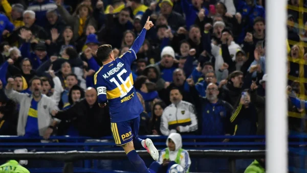 Miguel Merentiel festeja su gol de Boca ante Talleres en la Bombonera