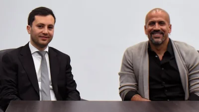 Stefano Di Carlo y Juan Sebastián Verón reunidos en el Monumental