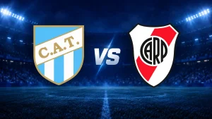 Escudos de Atlético Tucumán y River Plate con la leyenda VS